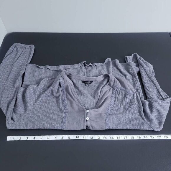 Lucky Brand Womens Knit Button Front Top Sz Large Grey Long Sleeve Boho Peasant - Picture 5 of 6